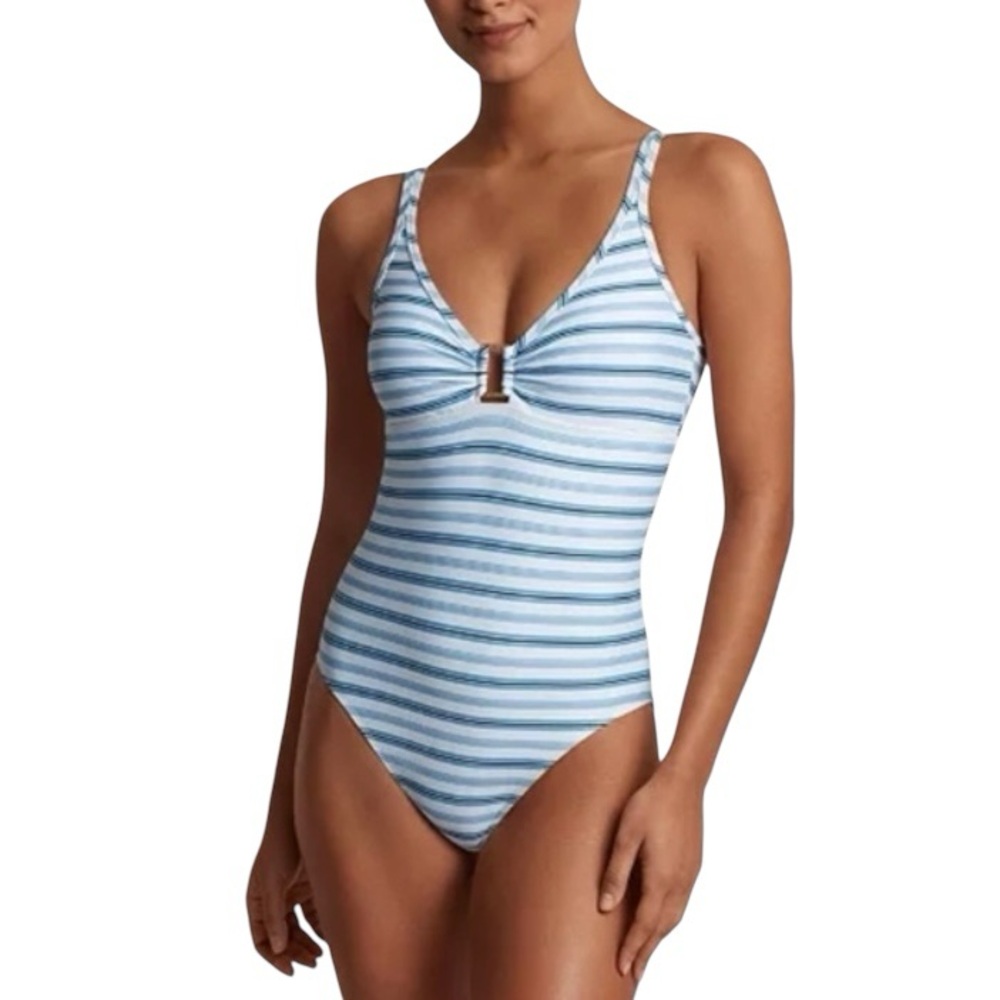 Lauren Ralph Lauren Striped Ring Front One Piece Swimsuit New With Tags